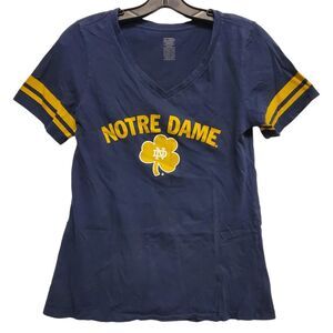 NOTRE DAME FIGHTING IRISH Shirt Womens Medium Blue Gold Logo Spell Out College